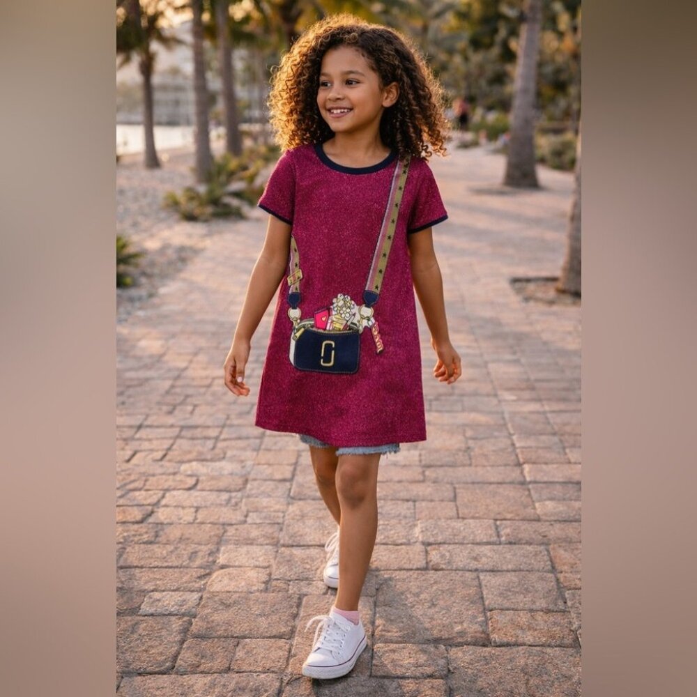 Little Marc Jacobs Girls Dress Pink Glitter Size 8 Bag Print Party Fun